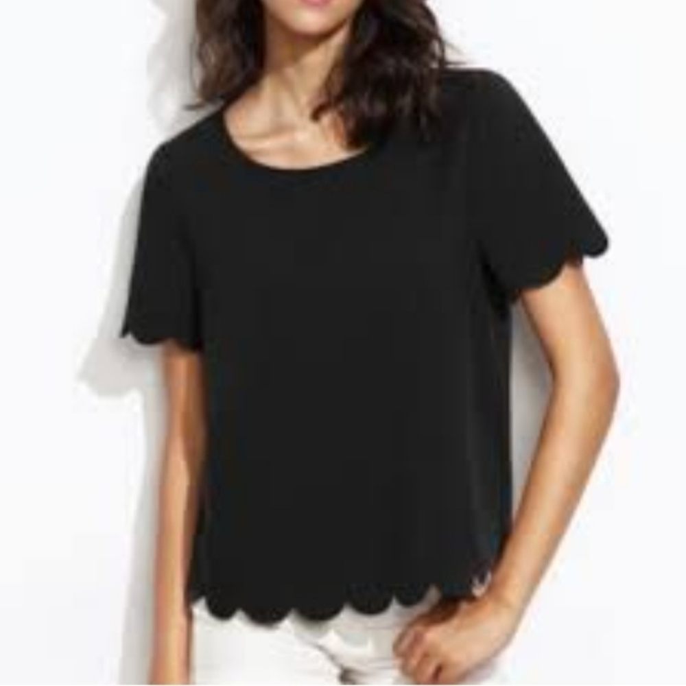 Top Shop Women's Scalloped short sleeved T-shirt